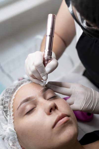 mujer joven atravesando un tratamiento de microblading